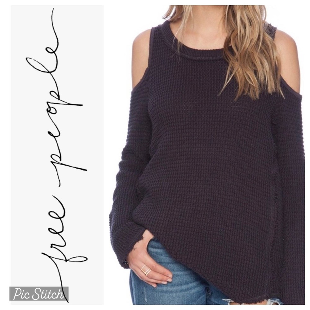 Free People Sunrise Frayed Cold Shoulder Sweater Medium